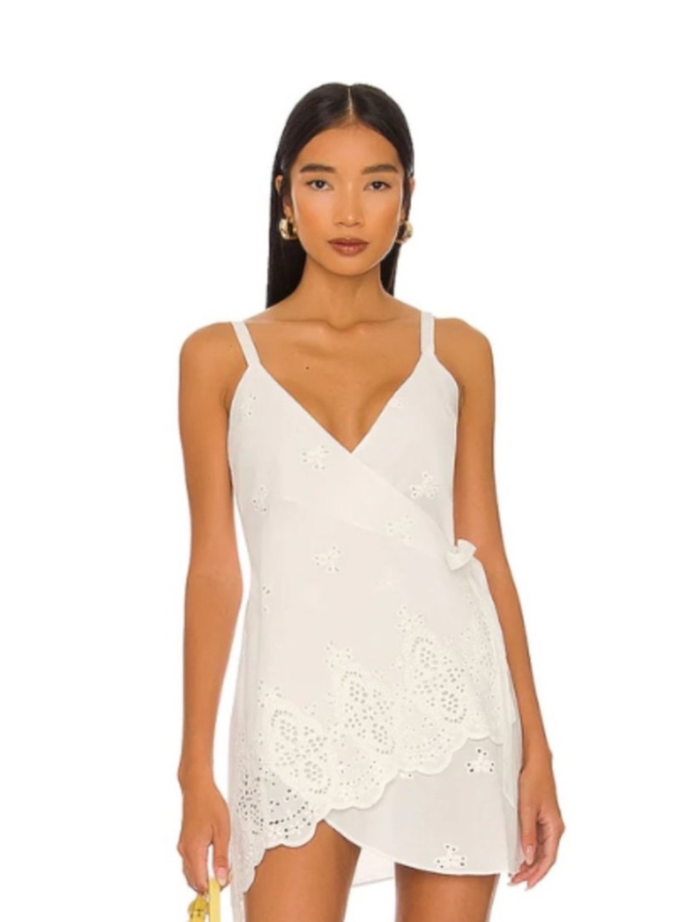 LPA Suvi Wrap Mini Dress Eyelet Graduation Bride Bridal Bachelorette - Picture 2 of 10